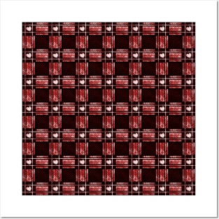 White Heart Red Plaid Pattern Posters and Art